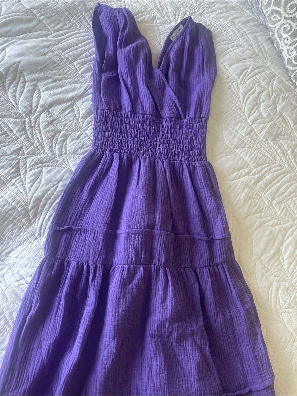 Brooklyn Isles Purple Tiered Smocked-Waist Women's Dress